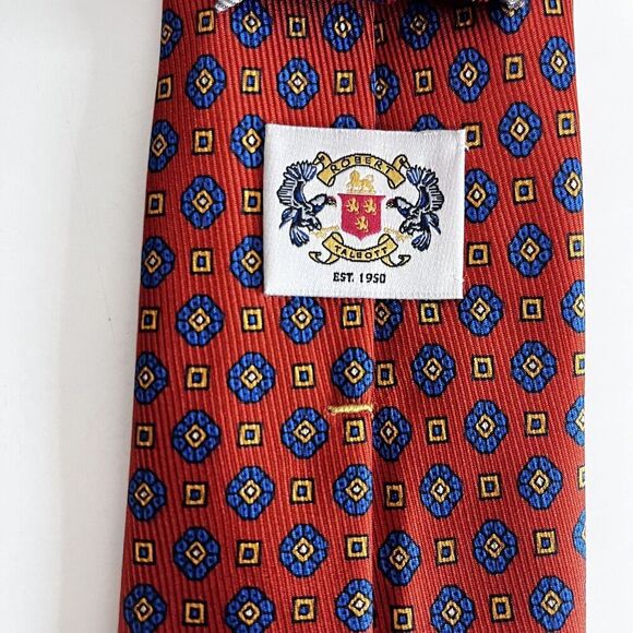 Robert Talbott 100% Silk Tie Orange Blue Made In USA Monterey, CA Men's - Picture 6 of 12